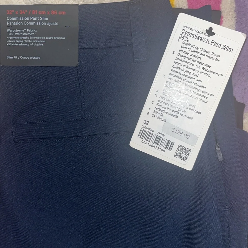 Lululemon Commission Pant Slim 34"L Warpstreme Men's Size 32 True Navy - Picture 6 of 7